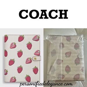 NEW Coach Strawberry Print Chalk Multi Coated Canvas Leather Notebook Journal